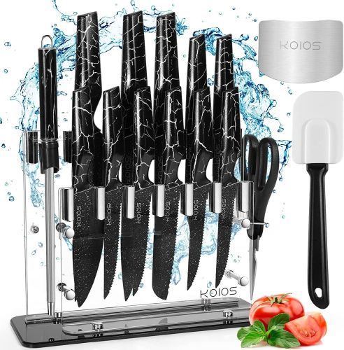 Knife Set; 16 Pcs Kitchen Knife Set; Sharp Stainless Steel Chef Knife Set with Acrylic Stand; Nonstick Knife Sets for Kitchen with Block Knife Set; 16 Pcs Kitchen Knife Set; Sharp Stainless Steel Chef Knife Set with Acrylic Stand; Nonstick Knife Sets for Kitchen with Block